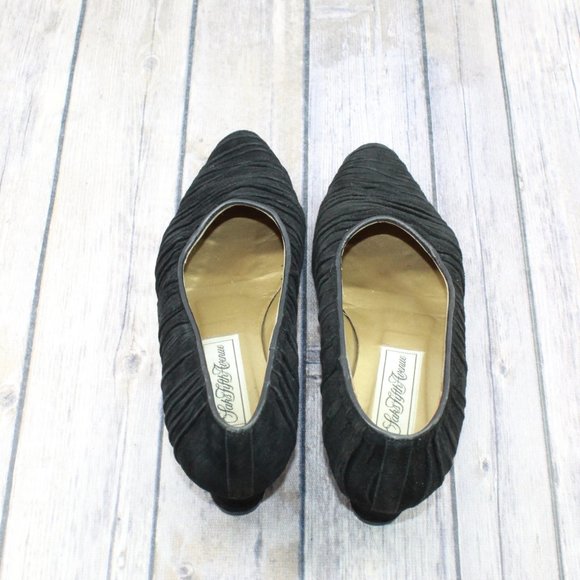 Saks Fifth Avenue Black Suede Pleated Leather Sole Pumps Shoes Size 7 B - Picture 8 of 10